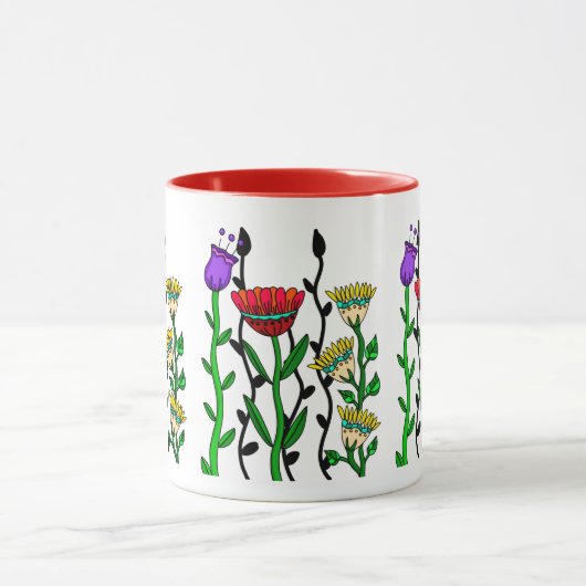 Kleurrijke witte bloemen mok (Midden)