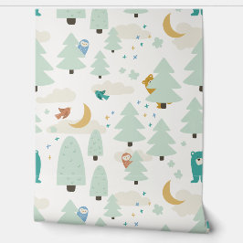 Kleurrijke witte bosrijke dierlijke Kinder behang