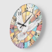 Kleurrijke witte duif Glas in lood Bird Grote Klok (Hoek)