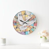 Kleurrijke witte duif Glas in lood Bird Grote Klok (Huis)