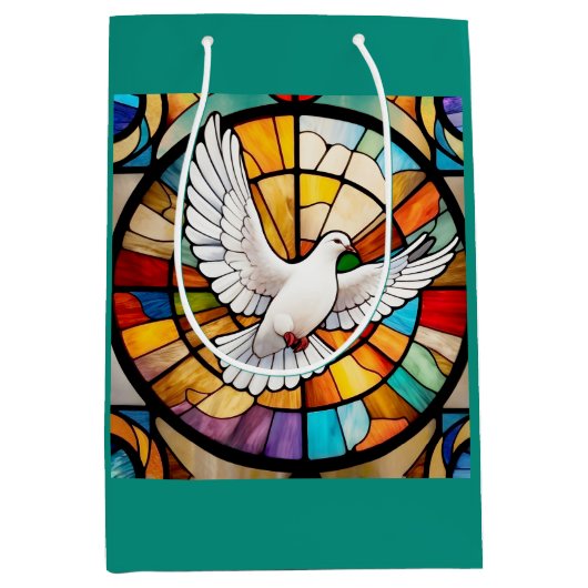 Kleurrijke witte duif Glas in lood Bird Medium Cadeauzakje (Voorkant)