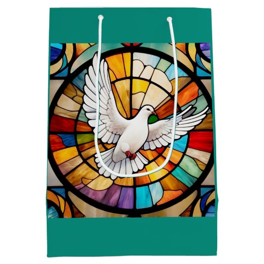 Kleurrijke witte duif Glas in lood Bird Medium Cadeauzakje (Achterkant)