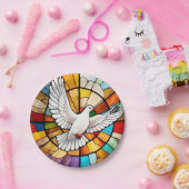 Kleurrijke witte duif Glas in lood Bird Papieren Bordje (Feest)