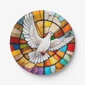 Kleurrijke witte duif Glas in lood Bird Papieren Bordje (Voorkant)