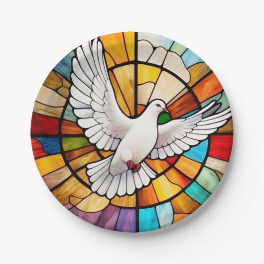 Kleurrijke witte duif Glas in lood Bird Papieren Bordje (Voorkant)