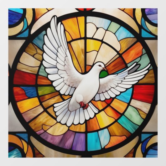 Kleurrijke witte duif Glas in lood Bird Raamsticker (Vel)