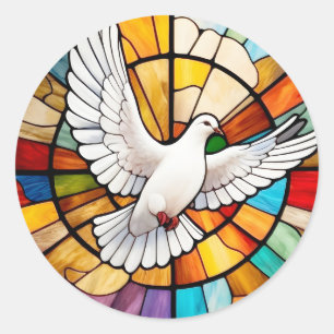 Kleurrijke witte duif Glas in lood Bird Ronde Sticker