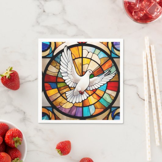 Kleurrijke witte duif Glas in lood Bird Servet (Insitu)