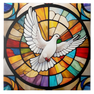 Kleurrijke witte duif Glas in lood Bird Tegeltje