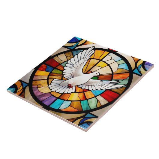 Kleurrijke witte duif Glas in lood Bird Tegeltje (Zijkant)