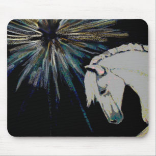 Kleurrijke witte hengst Paard Burst Mousepad Muismat
