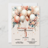 Kleurrijke Witte Perzik Bloemen Ballon Verjaardags Kaart (Voorkant)