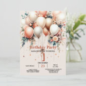 Kleurrijke Witte Perzik Bloemen Ballon Verjaardags Kaart (Staand voorkant)