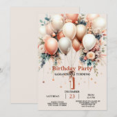 Kleurrijke Witte Perzik Bloemen Ballon Verjaardags Kaart (Voorkant / Achterkant)