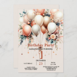 Kleurrijke Witte Perzik Bloemen Ballon Verjaardags Kaart