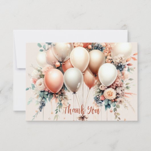 Kleurrijke Witte Perzik Bloemen Ballonnen Elegant Bedankkaart (Voorkant)