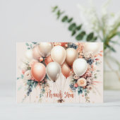 Kleurrijke Witte Perzik Bloemen Ballonnen Elegant Bedankkaart (Staand voorkant)