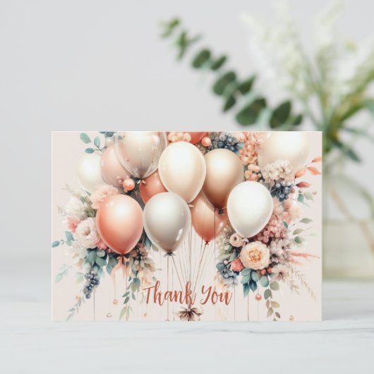 Kleurrijke Witte Perzik Bloemen Ballonnen Elegant Bedankkaart (Staand voorkant)