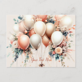 Kleurrijke Witte Perzik Bloemen Ballonnen Elegant Briefkaart