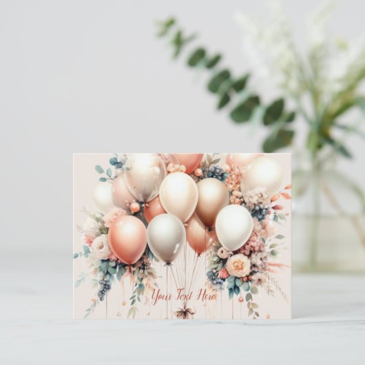 Kleurrijke Witte Perzik Bloemen Ballonnen Elegant Briefkaart (Staand voorkant)