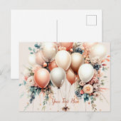 Kleurrijke Witte Perzik Bloemen Ballonnen Elegant Briefkaart (Voorkant / Achterkant)