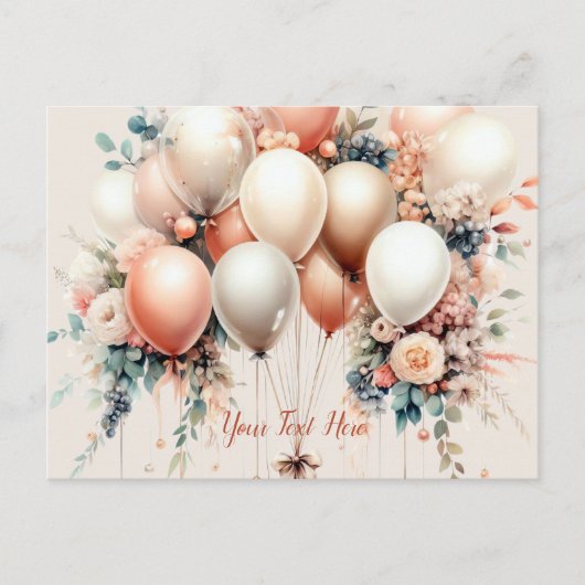 Kleurrijke Witte Perzik Bloemen Ballonnen Elegant Briefkaart (Voorkant)