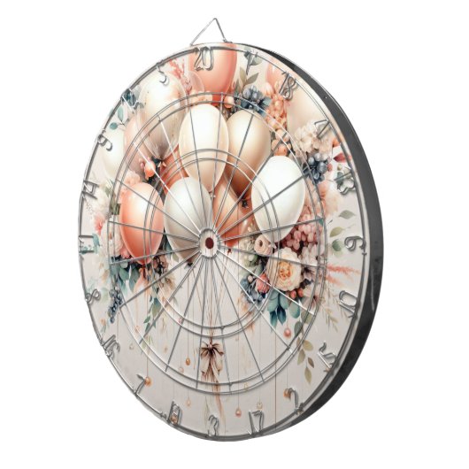 Kleurrijke Witte Perzik Bloemen Ballonnen Elegant Dartbord (Voorkant Rechts)