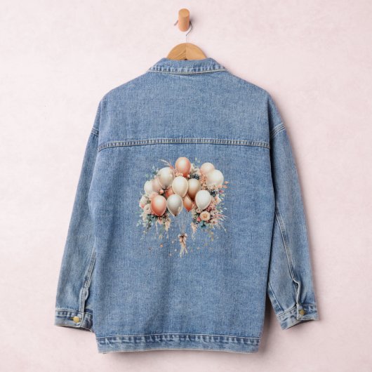 Kleurrijke Witte Perzik Bloemen Ballonnen Elegant  Denim Jacket (Hangar)