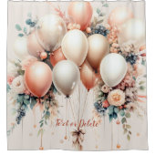 Kleurrijke Witte Perzik Bloemen Ballonnen Elegant Douchegordijn (Voorkant)