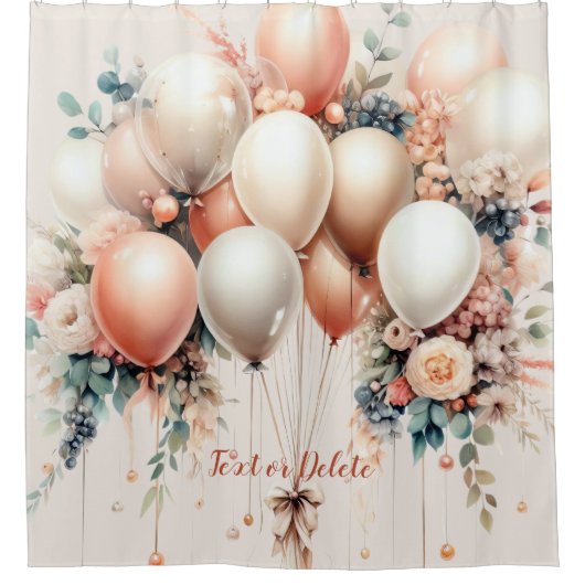 Kleurrijke Witte Perzik Bloemen Ballonnen Elegant Douchegordijn (Voorkant)