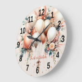 Kleurrijke Witte Perzik Bloemen Ballonnen Elegant Grote Klok (Hoek)