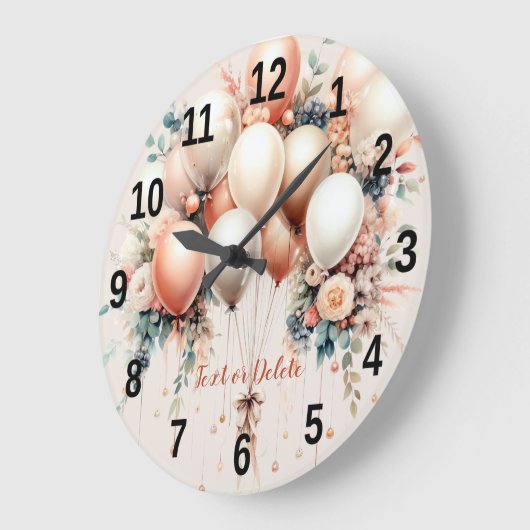 Kleurrijke Witte Perzik Bloemen Ballonnen Elegant  Grote Klok (Hoek)