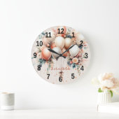 Kleurrijke Witte Perzik Bloemen Ballonnen Elegant Grote Klok (Huis)