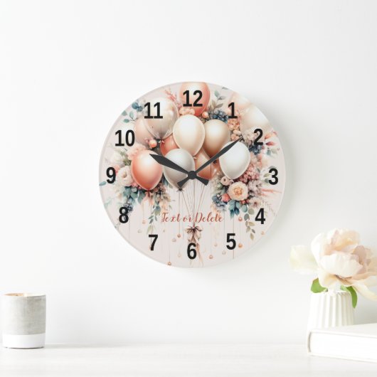 Kleurrijke Witte Perzik Bloemen Ballonnen Elegant  Grote Klok (Huis)