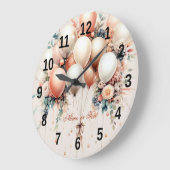 Kleurrijke Witte Perzik Bloemen Ballonnen Elegant  Grote Klok (Hoek)