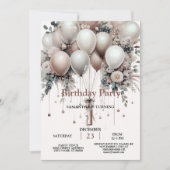 Kleurrijke Witte Perzik Bloemen Ballonnen Elegant Kaart (Voorkant)