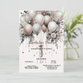 Kleurrijke Witte Perzik Bloemen Ballonnen Elegant Kaart (Staand voorkant)