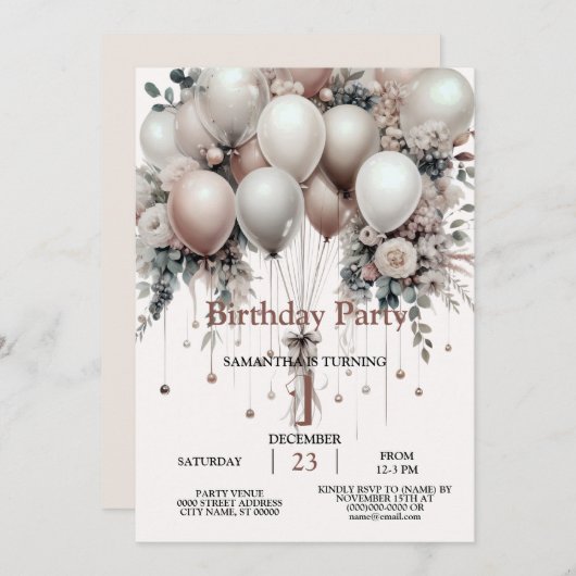 Kleurrijke Witte Perzik Bloemen Ballonnen Elegant Kaart (Voorkant / Achterkant)