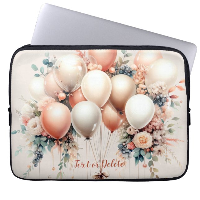 Kleurrijke Witte Perzik Bloemen Ballonnen Elegant  Laptop Sleeve (Voorkant)