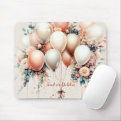 Kleurrijke Witte Perzik Bloemen Ballonnen Elegant Muismat (Met muis)