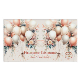 Kleurrijke Witte Perzik Bloemen Ballonnen Elegant  Naambadge