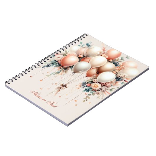 Kleurrijke Witte Perzik Bloemen Ballonnen Elegant Notitieboek (Linkerzijde)