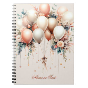 Kleurrijke Witte Perzik Bloemen Ballonnen Elegant Notitieboek