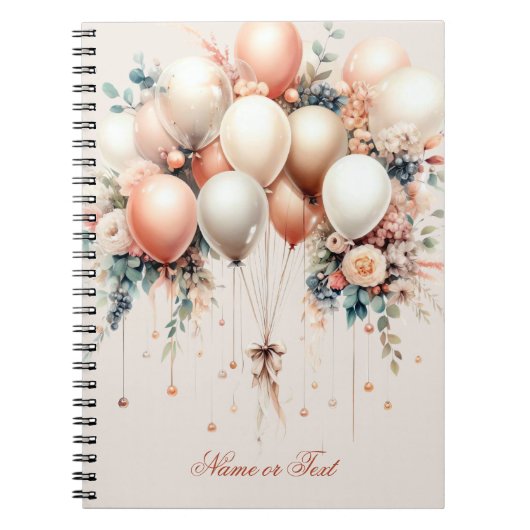 Kleurrijke Witte Perzik Bloemen Ballonnen Elegant Notitieboek (Voorkant)