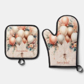 Kleurrijke Witte Perzik Bloemen Ballonnen Elegant  Ovenwant & Pannenlap Set (Voorkant)