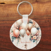 Kleurrijke Witte Perzik Bloemen Ballonnen Elegant  Sleutelhanger (Voorkant)