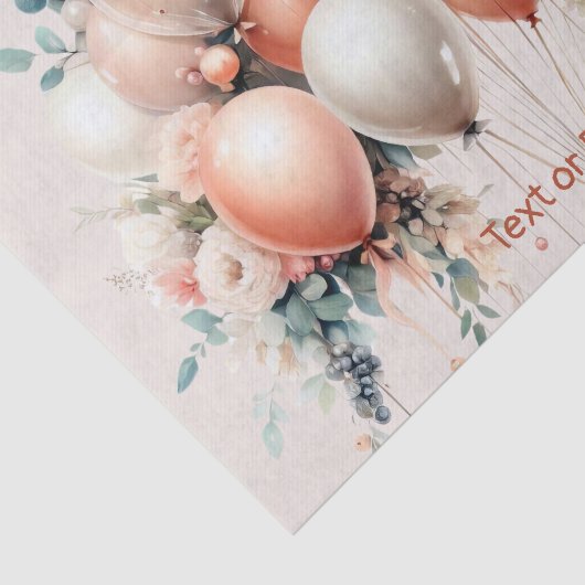 Kleurrijke Witte Perzik Bloemen Ballonnen Elegant  Tissuepapier (Detail)