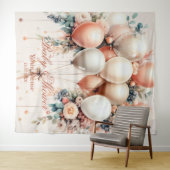 Kleurrijke Witte Perzik Bloemen Ballonnen Elegant  Wandkleed (In Situ (horizontaal))