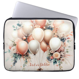 Kleurrijke Witte Perzik Bloemige Ballonnen Elegant Laptop Sleeve