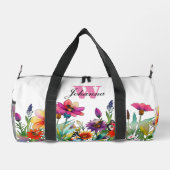 Kleurrijke Witte Waterverf Floral Duffel Bag Plunjezak (Achterkant)